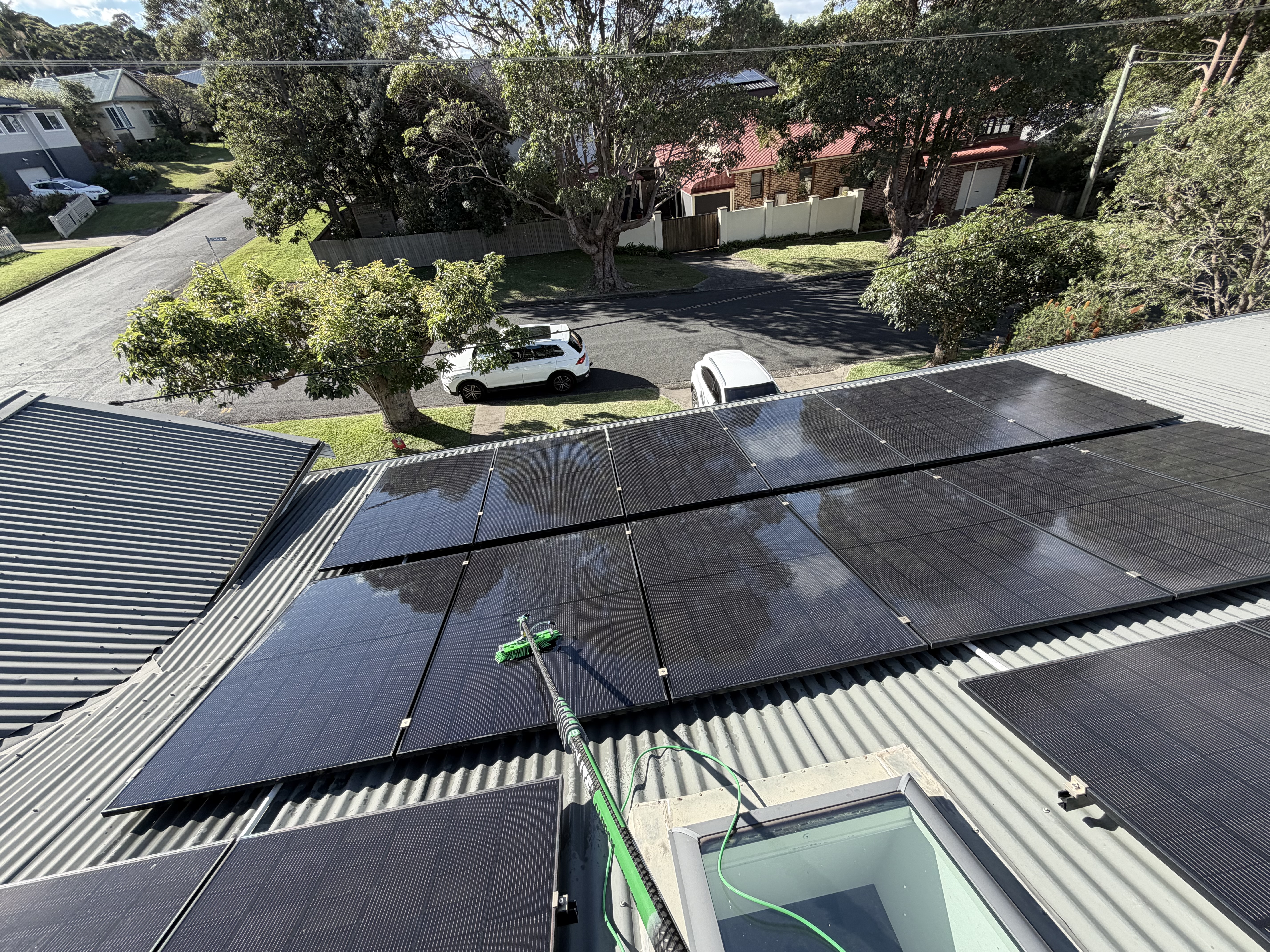 Solar panel cleaning — aerial view